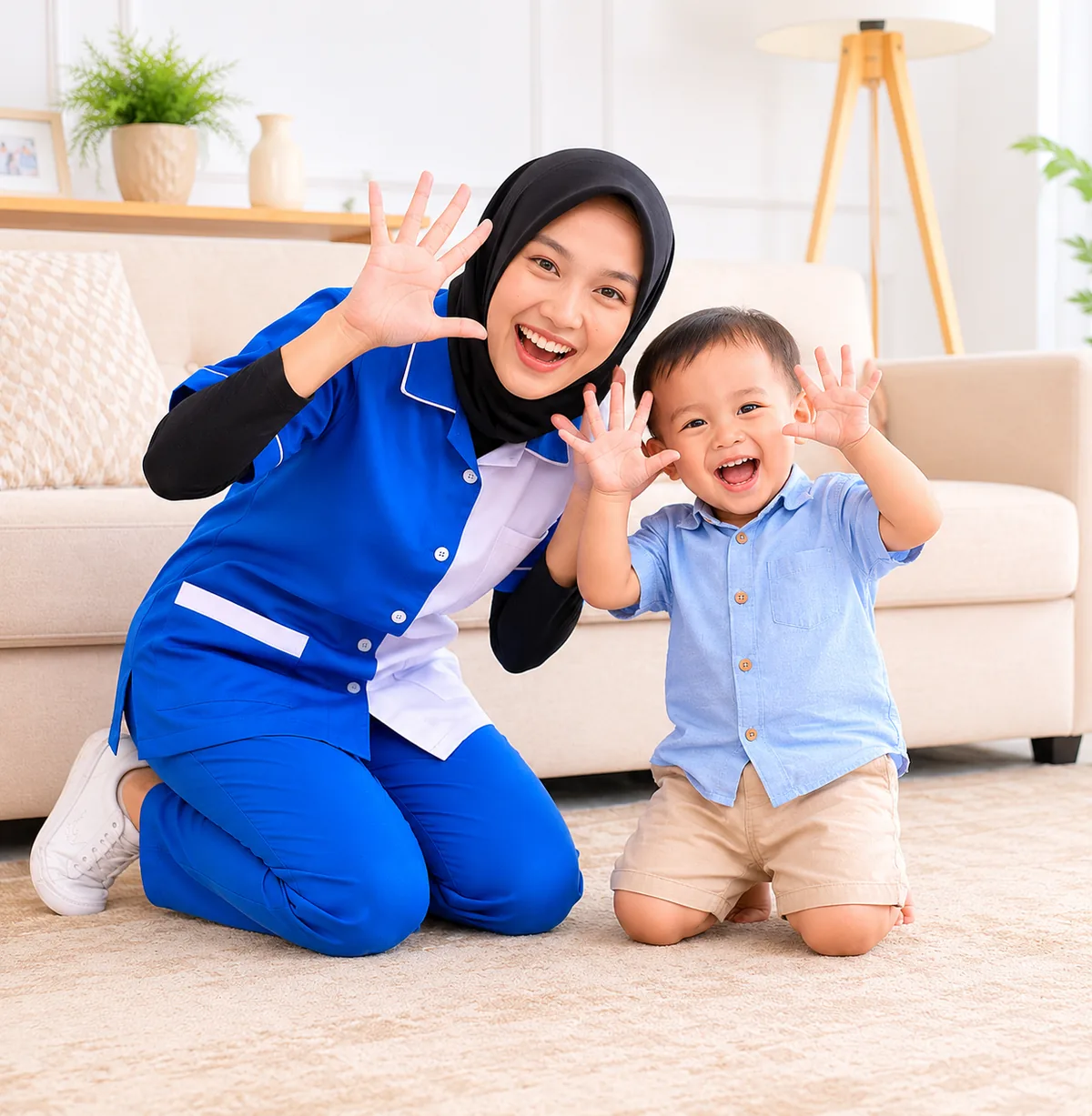 Babysitter bermain bersama balita